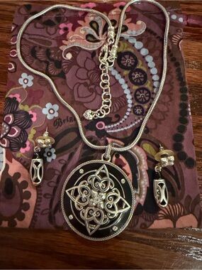 Brighton Black and Silver Filigree Pendant Necklace with Matching Earrings